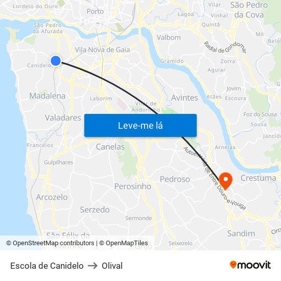 Escola de Canidelo to Olival map