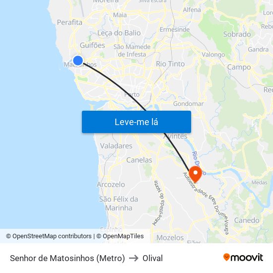 Senhor de Matosinhos (Metro) to Olival map