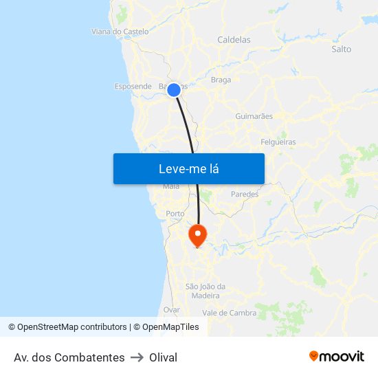 Av. dos Combatentes to Olival map