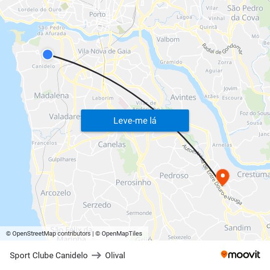 Sport Clube Canidelo to Olival map