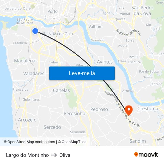 Largo do Montinho to Olival map