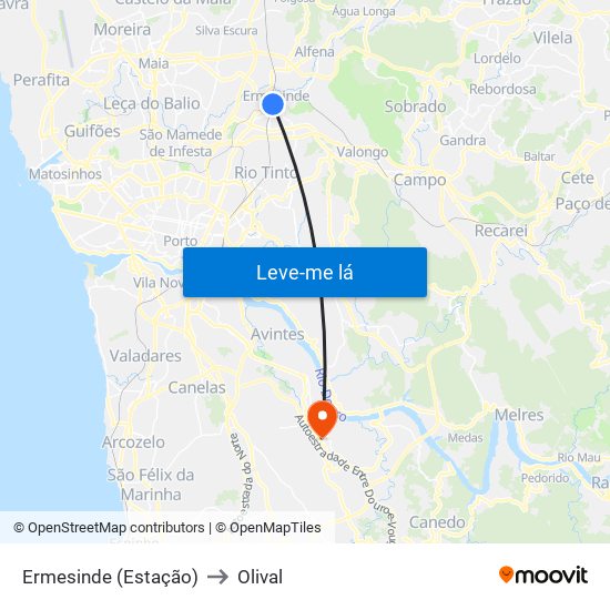 Ermesinde (Estação) to Olival map