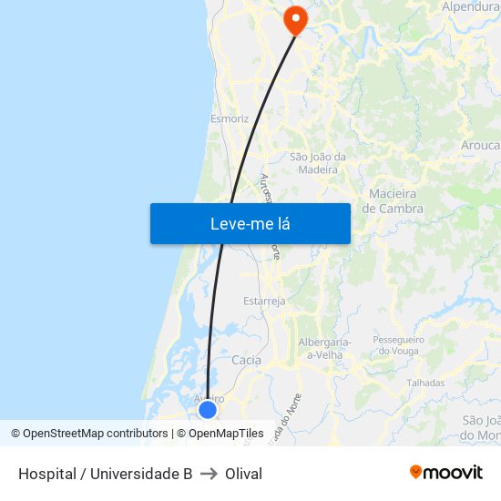 Hospital / Universidade B to Olival map