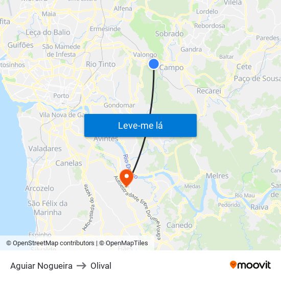 Aguiar Nogueira to Olival map