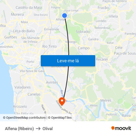 Alfena (Ribeiro) to Olival map