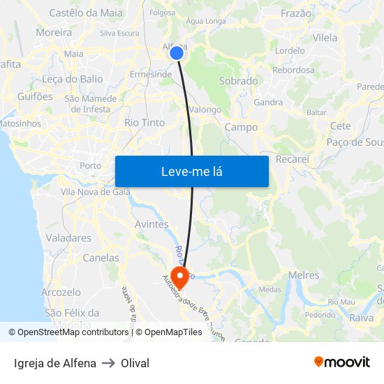 Igreja de Alfena to Olival map
