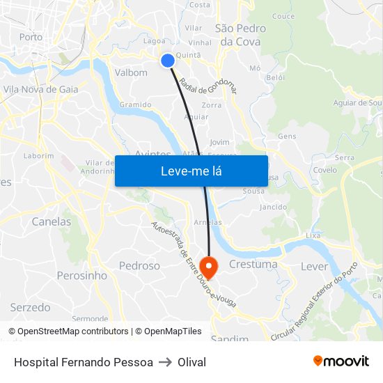 Hospital Fernando Pessoa to Olival map