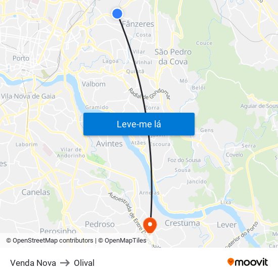 Venda Nova to Olival map