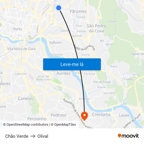 Chão Verde to Olival map