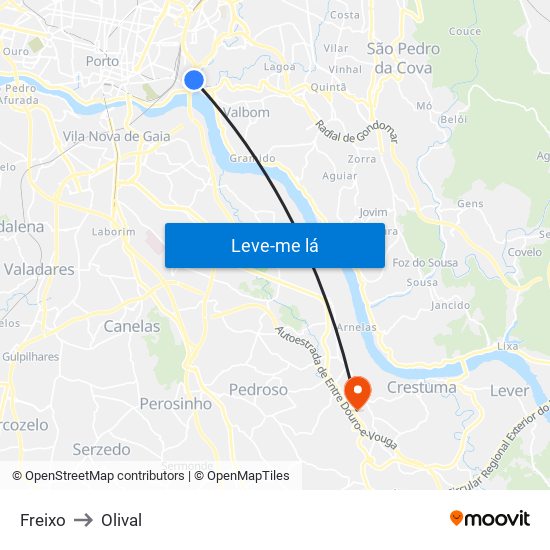 Freixo to Olival map