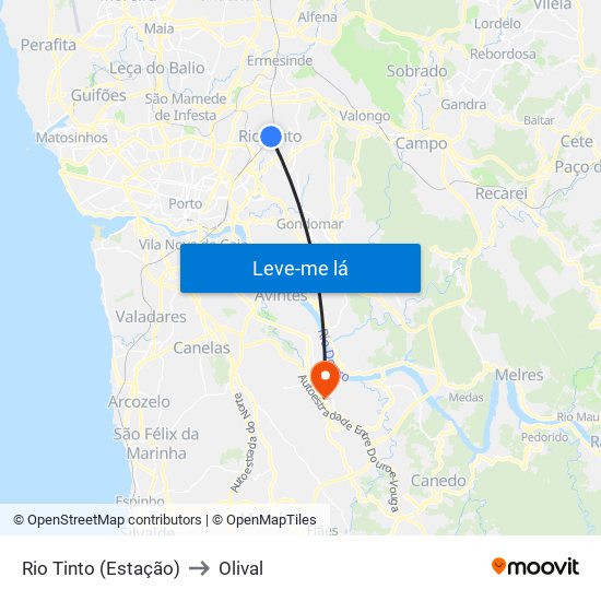 Rio Tinto (Estação) to Olival map