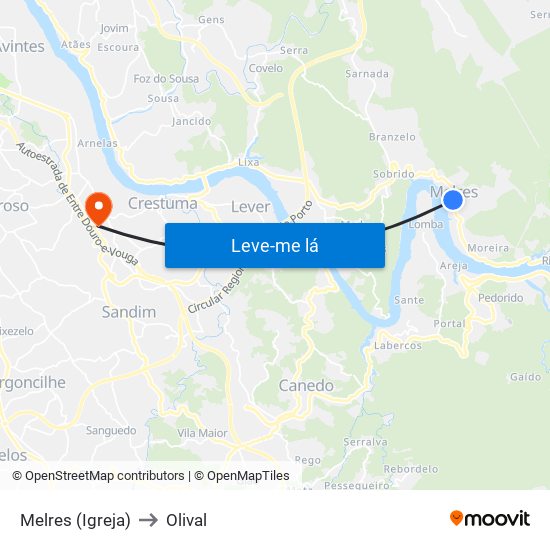 Melres Igreja to Olival map