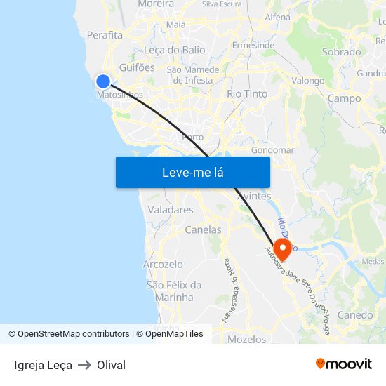 Igreja Leça to Olival map