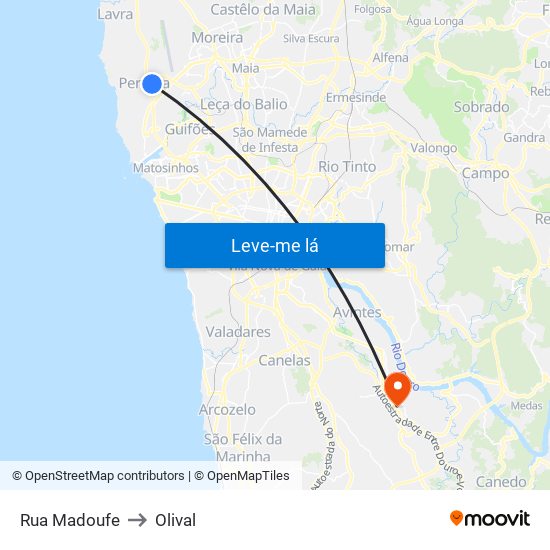 Rua Madoufe to Olival map
