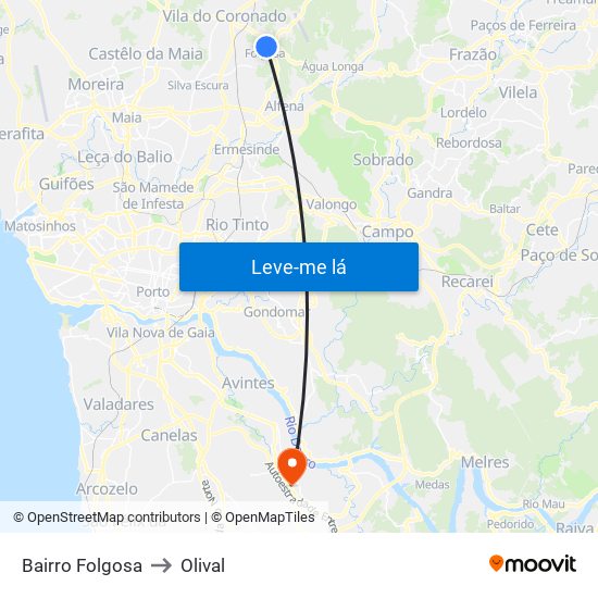 Bairro Folgosa to Olival map