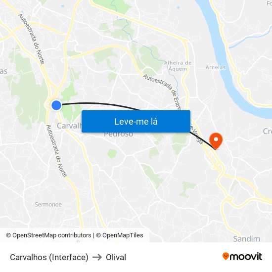 Carvalhos (Interface) to Olival map