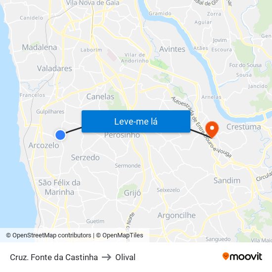 Cruz. Fonte da Castinha to Olival map