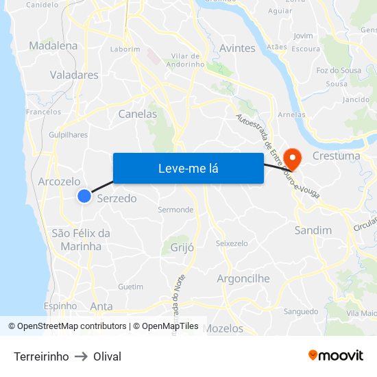 Terreirinho to Olival map