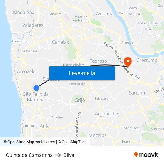 Quinta da Camarinha to Olival map