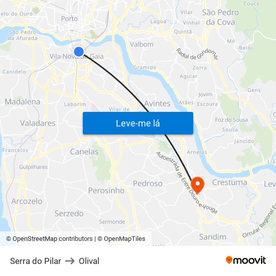 Serra do Pilar to Olival map