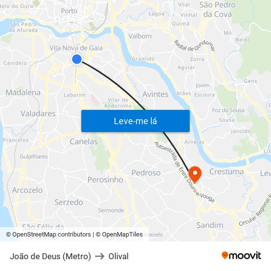 João de Deus (Metro) to Olival map