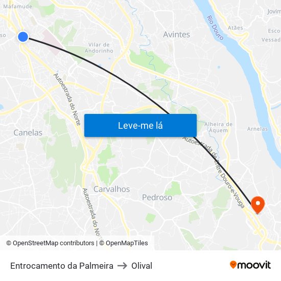 Entrocamento da Palmeira to Olival map