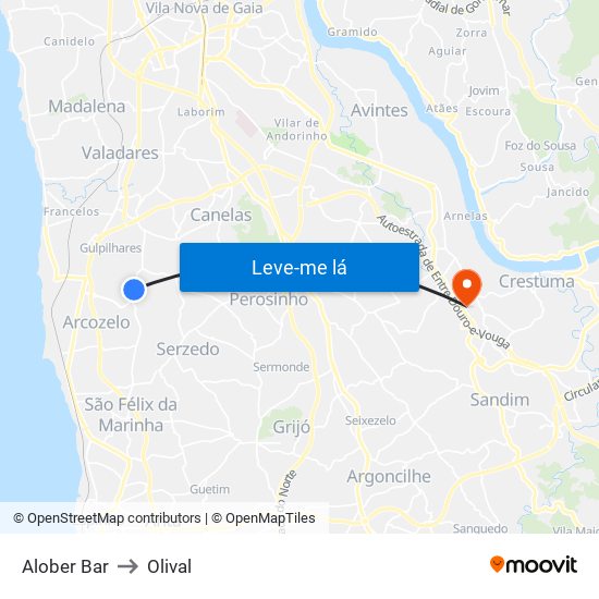 Alober Bar to Olival map