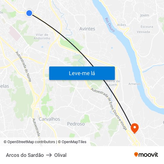 Arcos do Sardão to Olival map