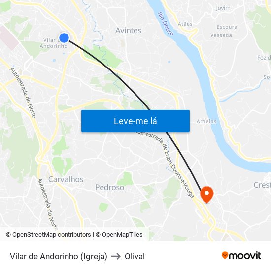 Vilar de Andorinho (Igreja) to Olival map