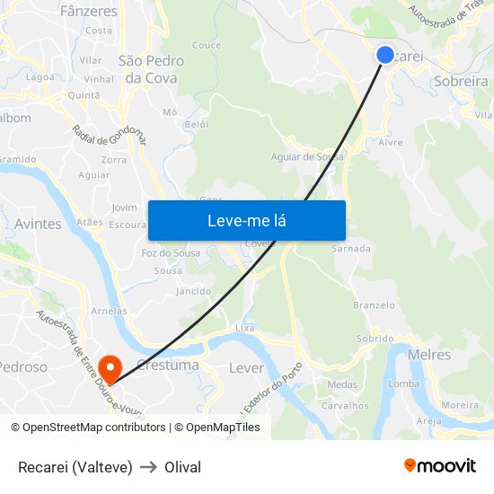 Recarei (Valteve) to Olival map