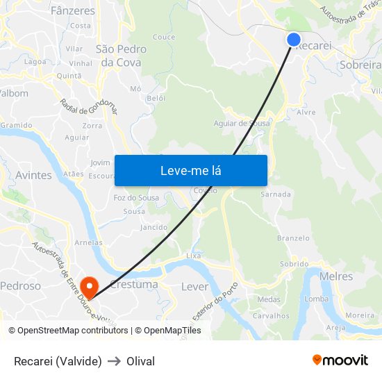 Recarei (Valvide) to Olival map