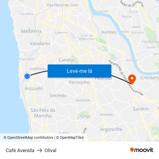 Café Avenida to Olival map