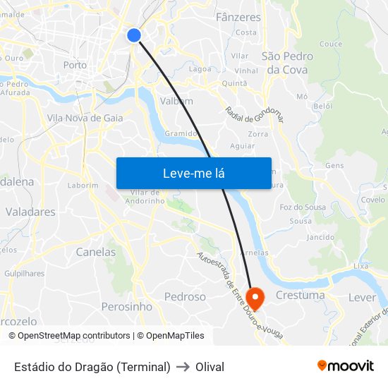 Estádio do Dragão (Terminal) to Olival map