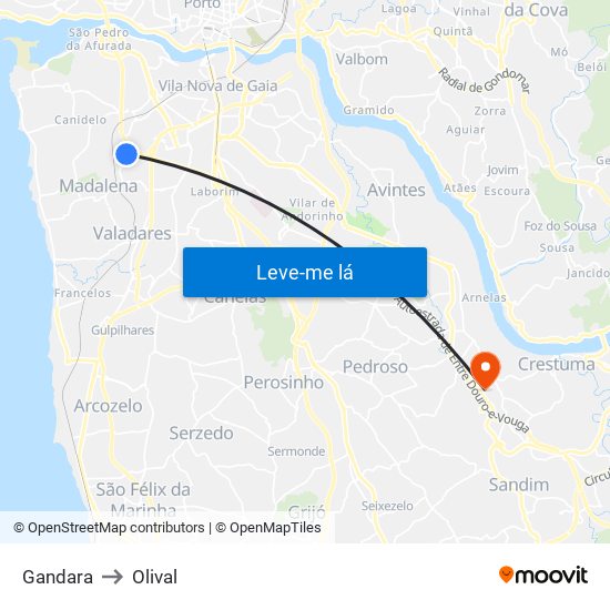 Gandara to Olival map