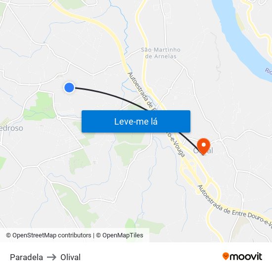 Paradela to Olival map