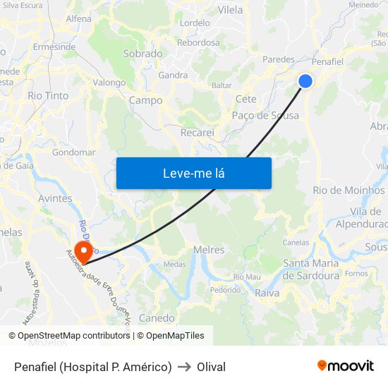 Penafiel (Hospital P. Américo) to Olival map