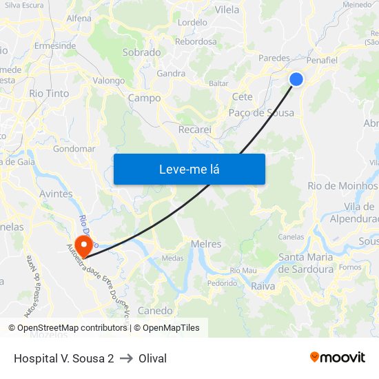 Hospital V. Sousa 2 to Olival map