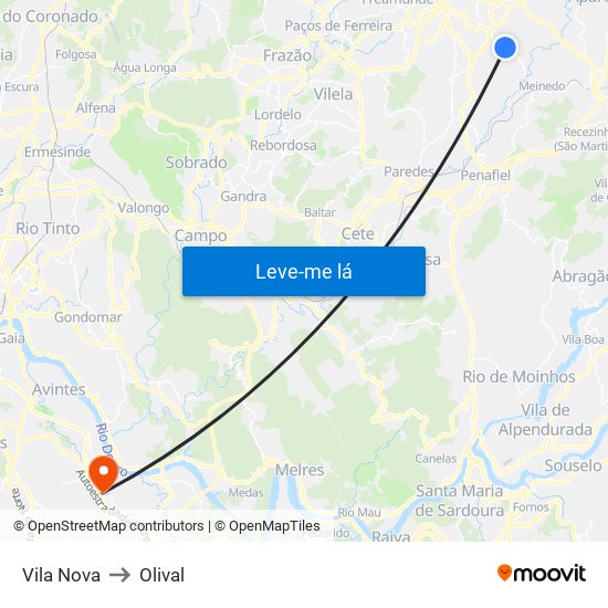 Vila Nova to Olival map