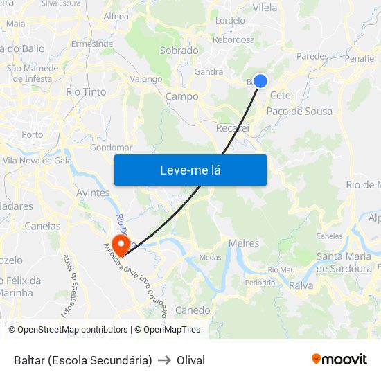 Baltar (Escola Secundária) to Olival map