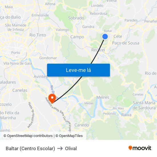 Baltar (Centro Escolar) to Olival map