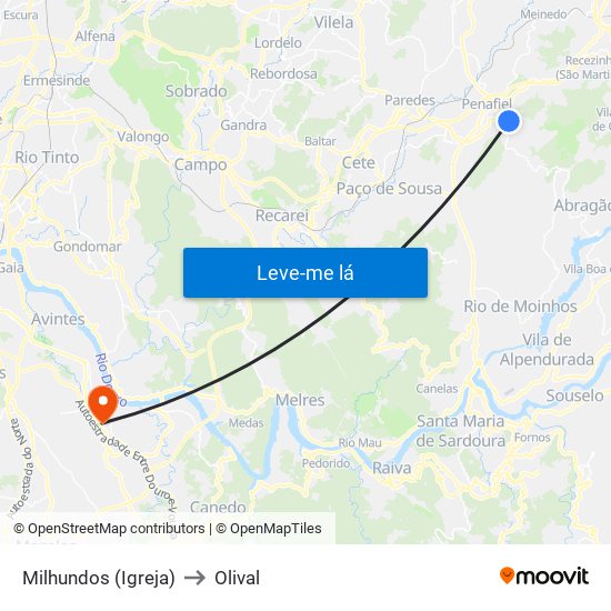 Milhundos (Igreja) to Olival map