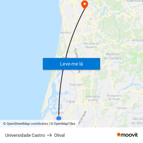 Universidade Castro to Olival map