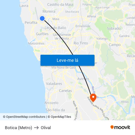 Botica (Metro) to Olival map