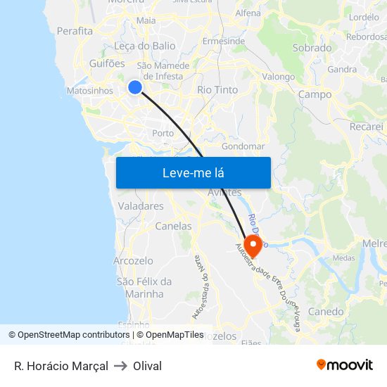 R. Horácio Marçal to Olival map