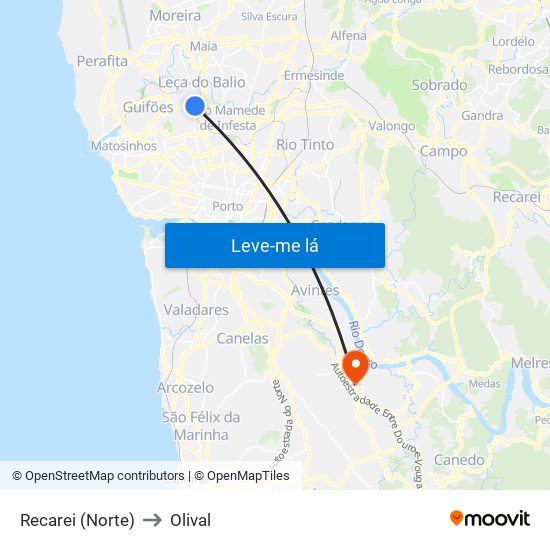 Recarei (Norte) to Olival map