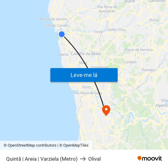 Quintã | Areia | Varziela (Metro) to Olival map