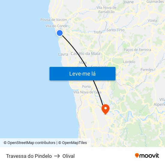 Travessa do Pindelo to Olival map