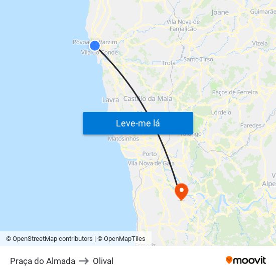 Praça do Almada to Olival map