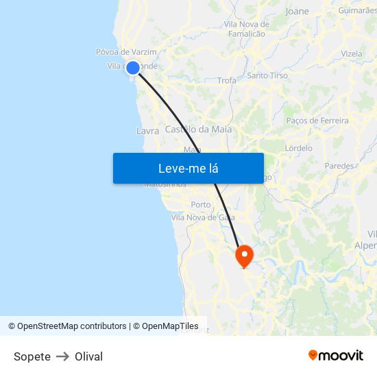 Sopete to Olival map