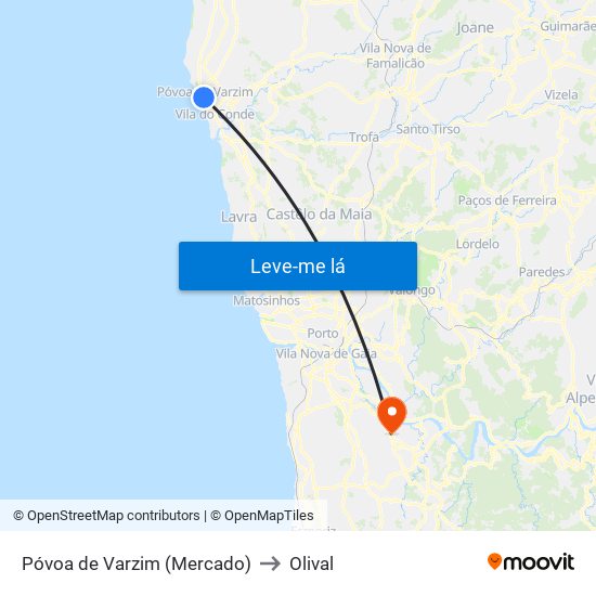 Póvoa de Varzim (Mercado) to Olival map